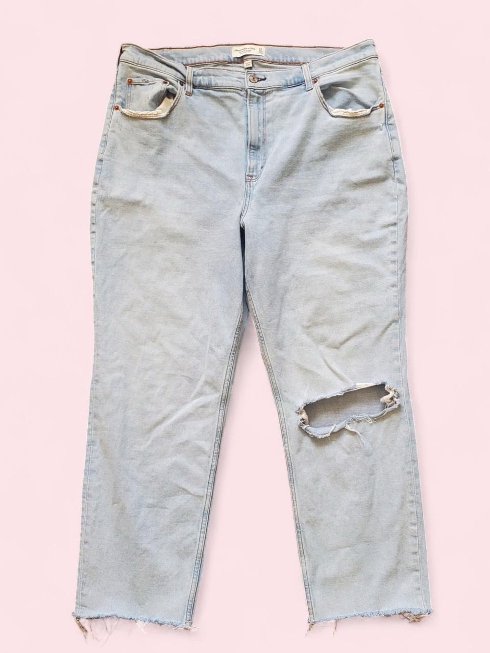 Abercrombie & Fitch Light Wash Ankle Cropped Ultra High Rise Distressed Jeans